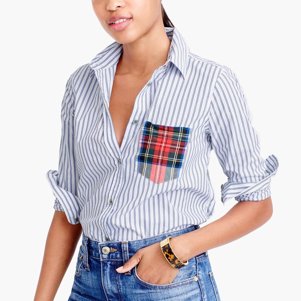 J Crew Striped Boy Short with Tartan Pocket